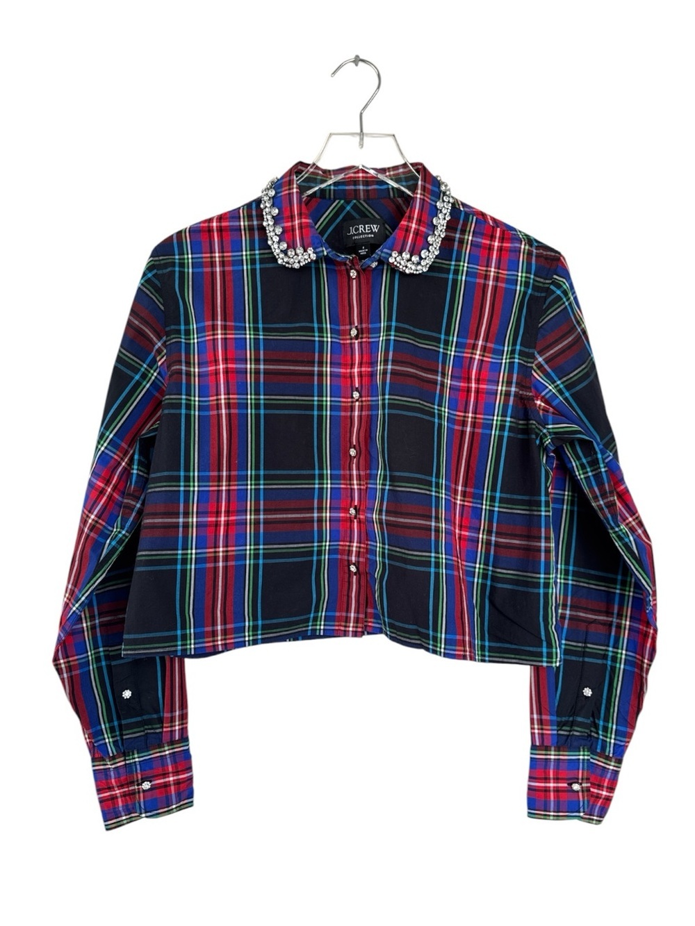J.Crew Collection Embellished Cropped Button-Up Shirt in Stewart Tartan Size 8